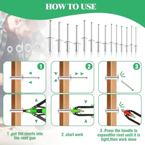 840Pcs 18 Sizes Pop Rivets Assortment Kit with Backup Washers, 3/32" 1/8" 5/32" 3/16" Aluminum Blind Rivets for RV, Trailer, Furniture, electrical Appliances