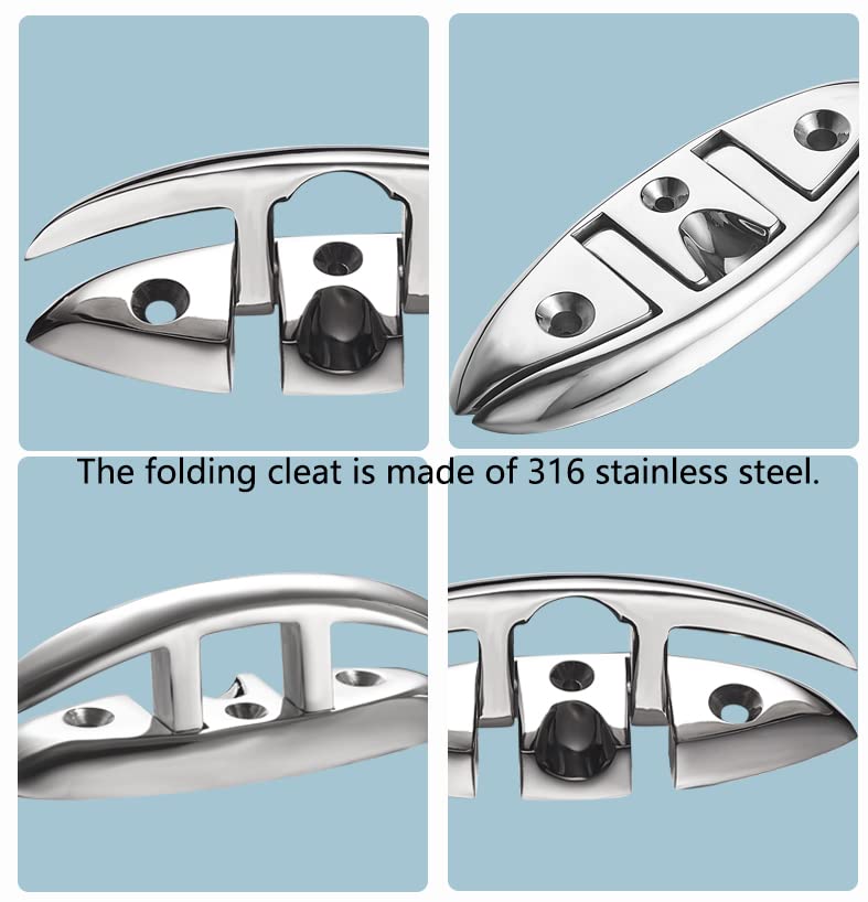 TINGZHIGO Folding Boat Dock Cleat 5 inch or 6 inch, Heavy Duty Flip Up Dock Cleat, 316 Stainless Steel, with Screws and Locking Nuts