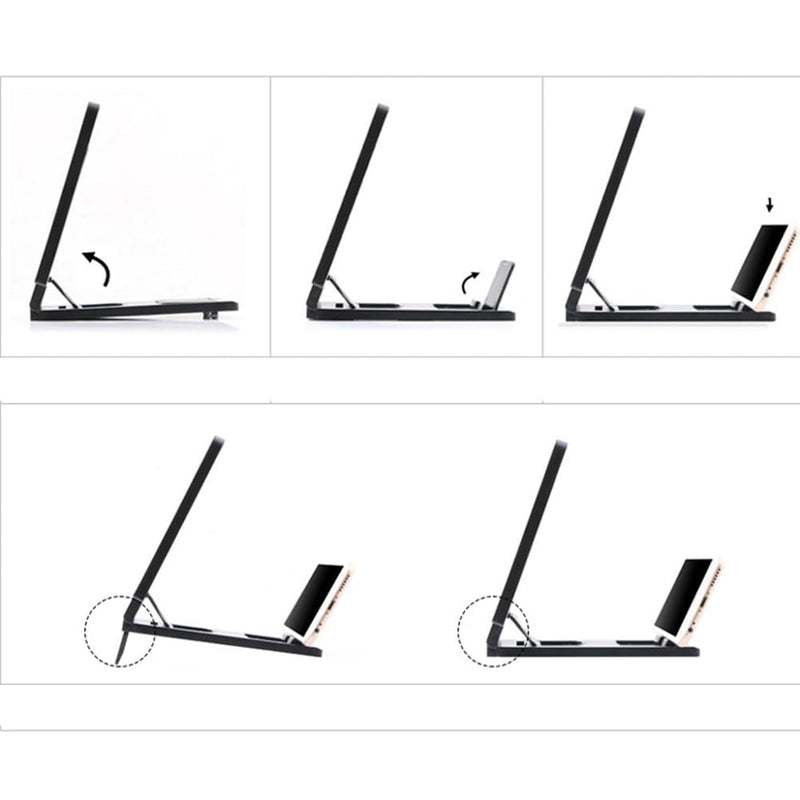 Phone Screen Magnifier and Cellphone Holder Stand, HD Enlarged Screen Bracket for Smartphone Video Viewing, Black Plastic Amplifier Compatible with Phones, Travel and Home Use