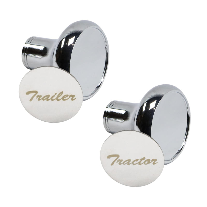Chrome Air Valve Knob W/Glossy stainless steel "Tractor" & "Trailer" plaques Compatible with Peterbilt Kenworth Freightliner Set of 2 Air Valve Knob