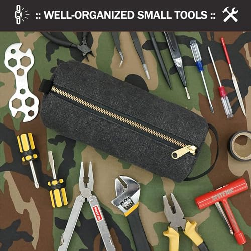Rough Enough Waxed Canvas Small Tool Pouch Bag, Black 9 x 4 x 2.5 inch