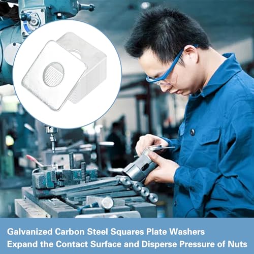 20 Pcs Galvanized Square Plate Washers 1/2" ID x 1-5/8" x 1-5/8" OD, 3 mm Thick, Galvanized Carbon Steel Flat Washer Fastener for Construction and Industrial Equipment