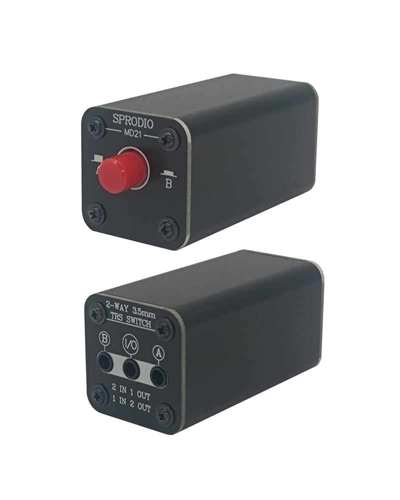 SPRODIO 2 Port Stereo 3.5mm Audio switcher selector Box Passive 1/8 TRS A/B Switch with Ground Switching MD21