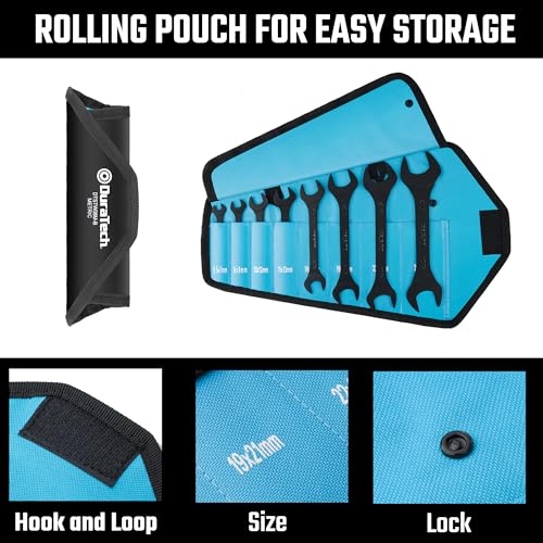 DURATECH Super-Thin Open End Wrench Set, 8-Piece, Metric Black