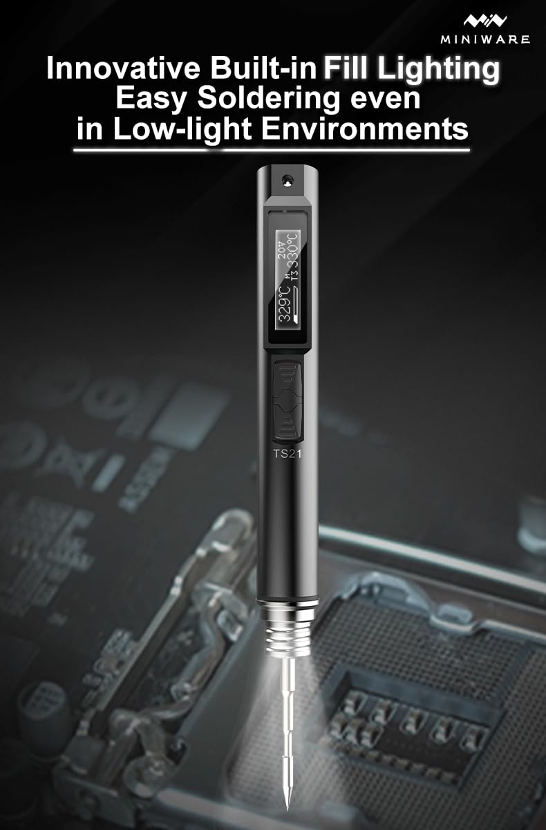 Soldering Iron Kit TS21,Front Lighting,3 Seconds Melts Solder,Fast Heating,DC9-24V Max 100W Soldering-Iron Gun with Adjustable Temp 100-450℃,Compatible with 210 type Iron Tips