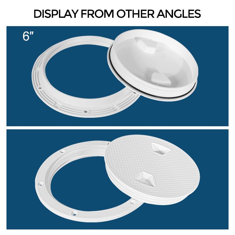 Boat-Ready White Round Non-Slip Inspection Hatches - Sizes 4", 6", 8" with Detachable Cover - ABS Plastic Screw Out Access Hatch Cover for Kayak, Yacht, Marine Accessories White 6 inch