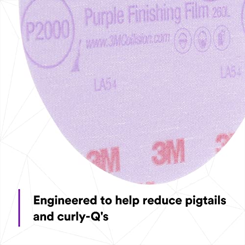 3M Hookit Purple Finishing Film Abrasive Disc 30666, 6 in, 2000+ Grade, 50 Pack, Clear Coat Sanding, Paint Finishing, Defect Removal, Long Lasting P2000