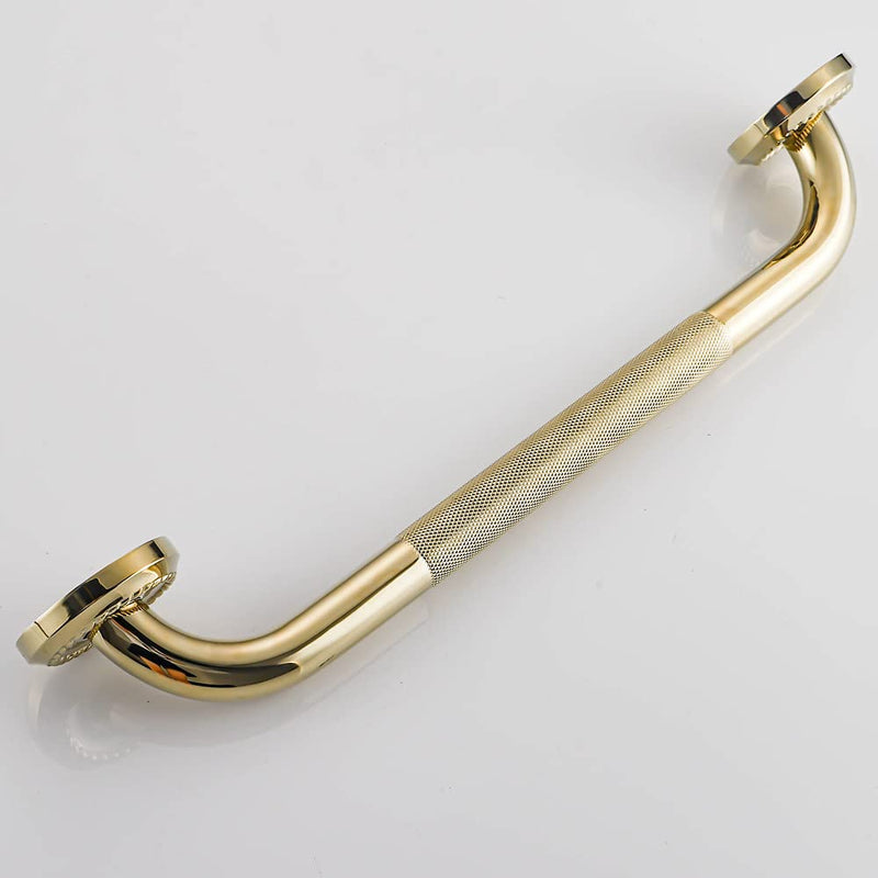 Textured Shower Grab Bar, 12-Inch Bathroom Support Rails, Stylish Safety Armrest Hand Rail, Polished Brass/Gold Finish, Good for Senior, Kids, Elderly 12 Inch
