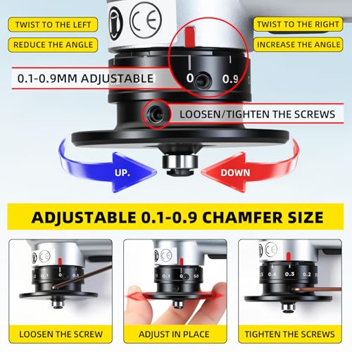 Pneumatic Chamfering Tool Handheld, Mini Air-Powered Chamfering Machine with 4 C-Blades (2 Pre-Installed), 45° Right-Angle Trimming, 1/4 Inch Air Inlet for Metal, Wood Beveling & Deburring Silvery White