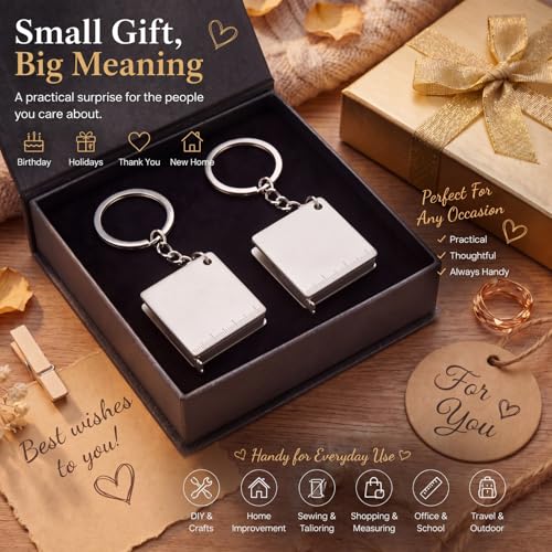 Quelay 10 Pcs Mini Tape Measure Keychain,Small Measuring Tape, Silver