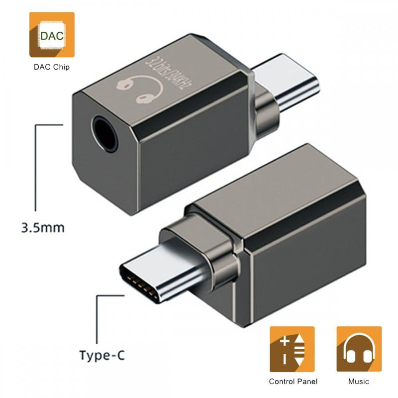 CY Audio Adapter Type C USB-C to DAC 3.5mm HiFi Audio AUX & MIC Sound Card 384kHz 32bit Adapter KT02H20 Compatible OMTP CTIA with Laptop Tablet Phone USB-C to DAC 3.5mm 384kHz