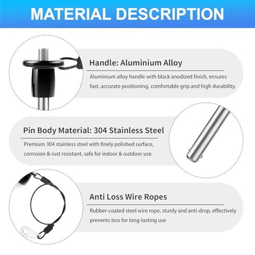 2Pcs 3/8" x 2" Quick Release Pin with Lanyard, 304 Marine Grade Stainless Steel Ball Lock Pin with Push Button, Quick Release Dowel Pin for Boat Bimini Top, Deck Hinge & Gym Equipment 3/8" Dia 2" L