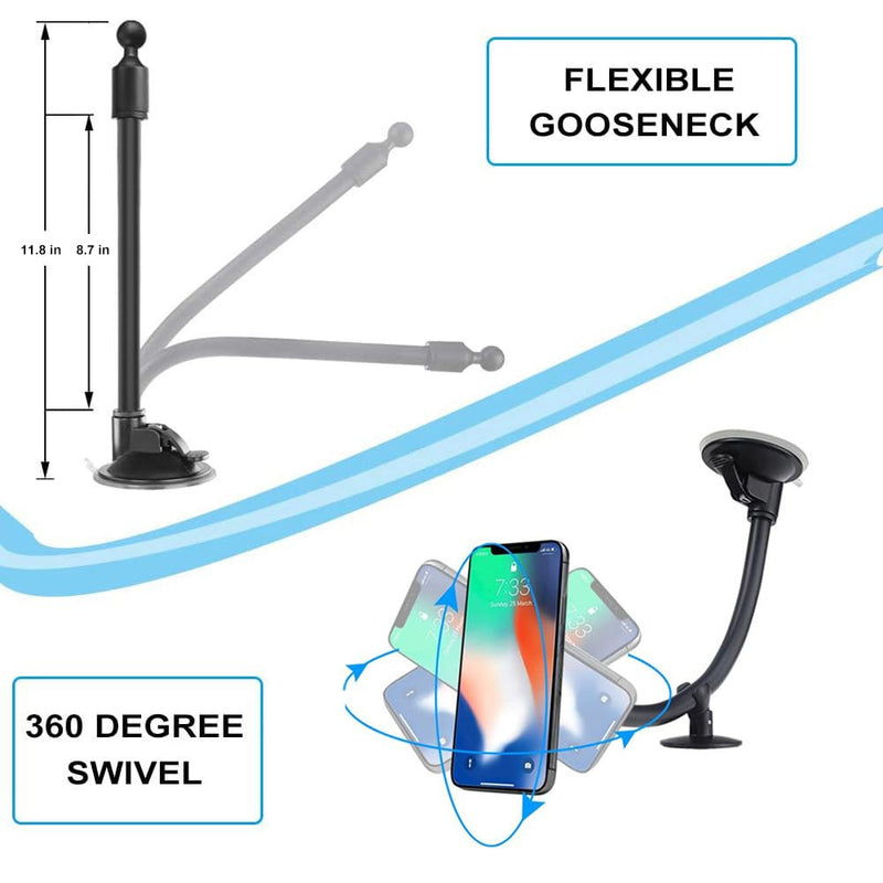 Windshield Tablet Mount for Car, Gooseneck Tablet Holder Windscreen with Suction Cup [Flexible Long Arm 12 inch] for 4-12.9" Tablet & Phones, iPad Pro/Air/Mini, Galaxy, Lenovo, iPhone etc