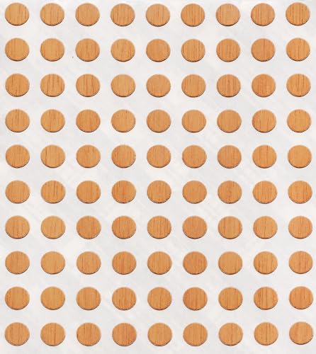 FastCap 3/8" (9mm) Screw Hole Covers. Made from Prefinished Real Wood with Ultra-Bond PSA Super Thin Adhesive. Made in USA. Anigre Color. (90 Round Stickers on Each Sheet - Retail Pack of 5 Sheet)