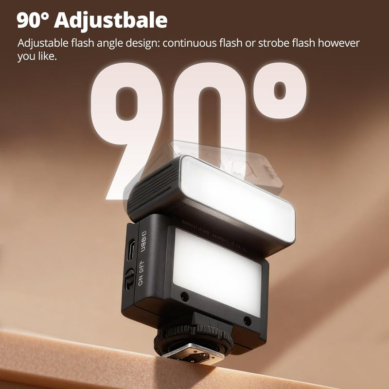 Ambitful AF10 Mini Camera Flash, Rechargeable Manual Speedlite | 90 tilt head, LED continuous light, USB-C charging, single-contact hot shoe for Sony Canon Nikon Fuji Ricoh