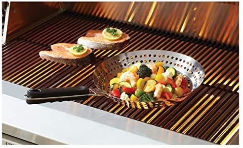 12" Stainless Steel Grill Skillet & Deep Fryer Strainer Basket with Removable Handle - BBQ Grill Pan for Seafood & Vegetables - Outdoor Camping & Backpacking Grilling Accessory by Mr. Bar-B-Q 06753Y 11.99x12 Inch Silver