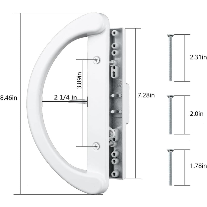 HOME MASTER HARDWARE Patio Sliding Glass Door Handle Set, Non-Keyed Sliding Patio Door Handles Replacement, White Diecast Slider Door Handle Fits 3-15/16 Hole Spacing for Mortise Style,1 Set