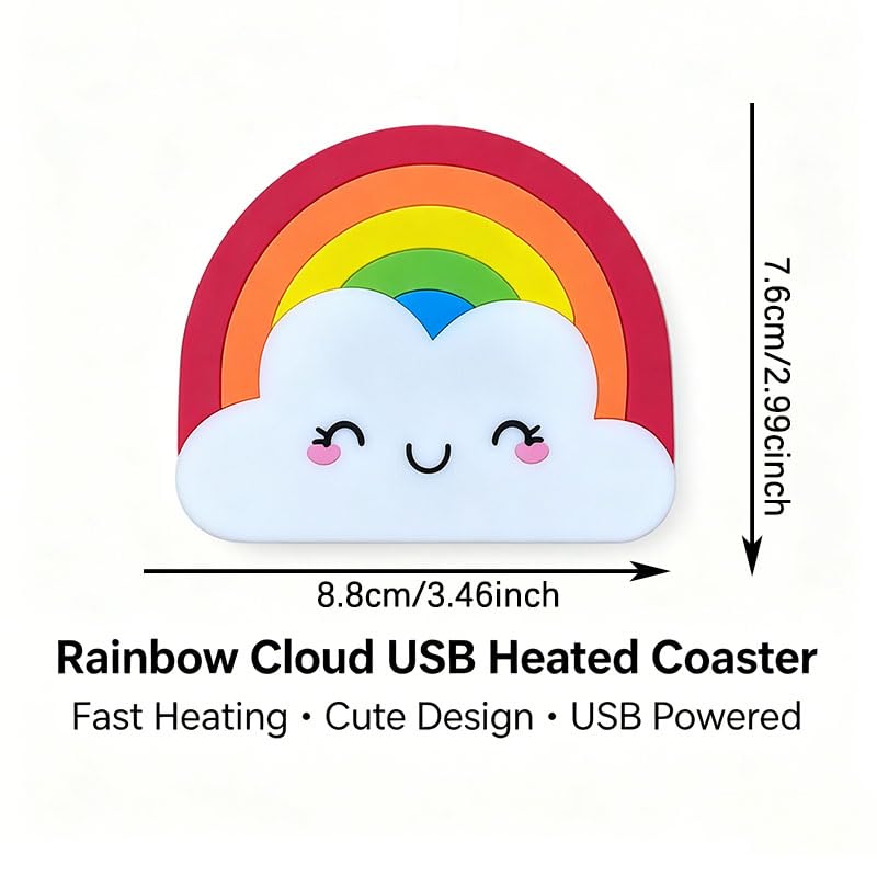 USB Mug Warmer, Cute Rainbow Cloud Silicone Beverage Warmer, Constant Temperature Heating Pad for Desk, Coffee, Tea, Milk, Office and Home Use(Excluding Cups)