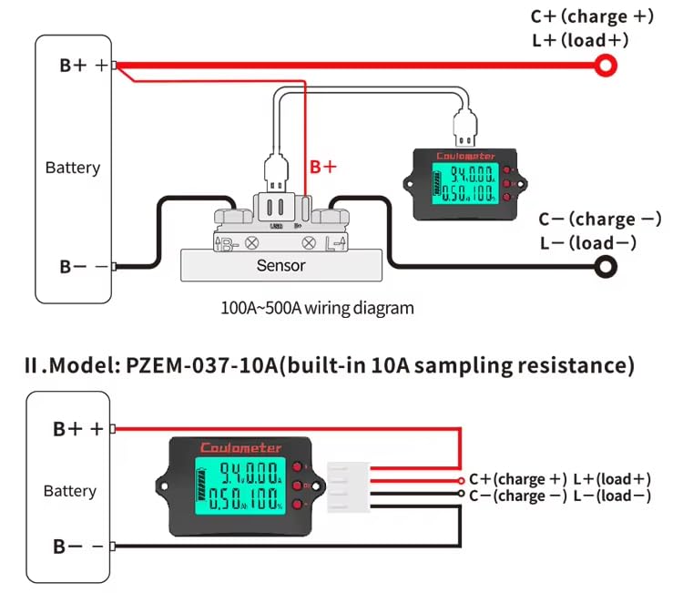 Battery Capacity Tester | Coulomb Counter | DC 8-120V 0-100A | Voltmeter/Ammeter | for Touring Car/Electric Car (100A+3M USB) 100A+3M USB