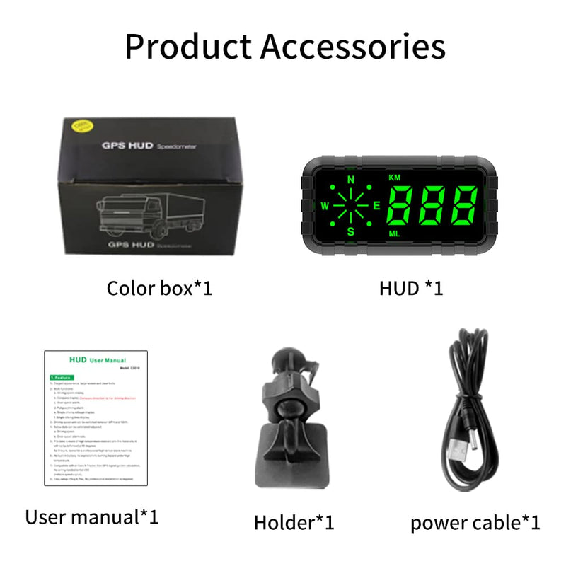Heads Up Display for Car Digital GPS Speedometer kit MPH Odometer Automotive Compass for Dashboard HUD Fatigued Driving Alert Speeding Alarm for Trucks Golf cart All Vehicles (C3010) 4.3 Inch C3010