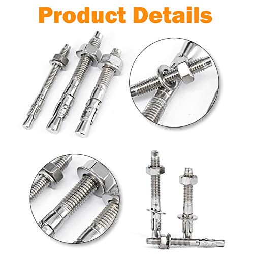 3/8" X 3" Concrete Anchor, 304 Stainless Wedge Anchor with Excellent Anti-Rust Performance, 304(18-8) Stainless Steel Concrete Anchors and Screws Kit (10pcs) 3/8" X 3"
