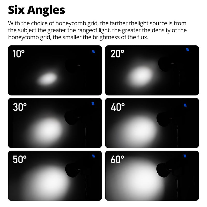 Ambitful HC-06 Honeycomb Kit - 6 pcs 10°/20°/30°/40°/50°60° Standard Reflector Honeycomb (6.69inch/17cm) with Protective Bag Compatible with 7'' Standard Reflector