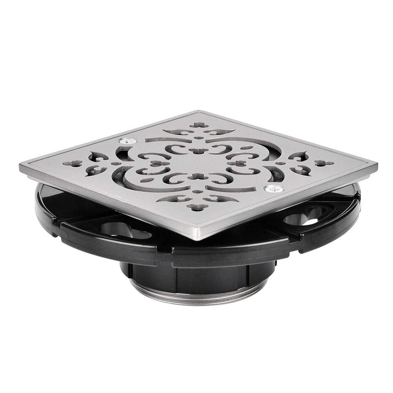 4-1/4 Square Shower Drain for Low Profile Shower Pan Nickel Brushed with Various Finish Style (Pattern1) Pattern1