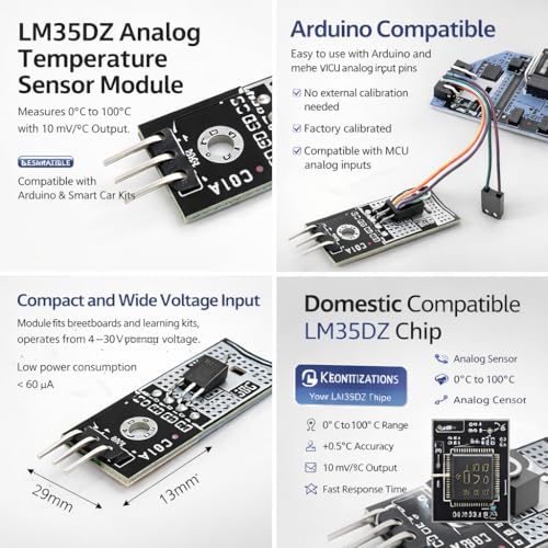 6pcs LM35DZ Analog Temperature Sensor Module, 4–30 V Wide Voltage Input, 10 mV