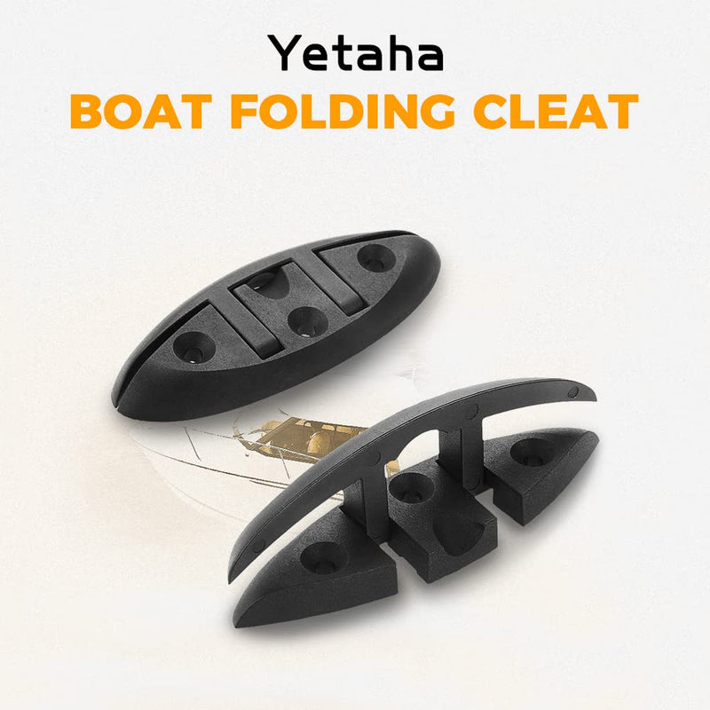 Yetaha Boat Folding Cleat, 4 Pack Flip Up Dock Mooring Cleat Marine Deck Rope Cleat Accessories with Mounting Screws for Boat Kayak, 5.12inch Black