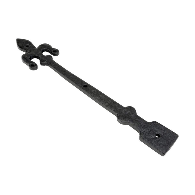 Renovators Supply Manufacturing Black Wrought Iron Garage Door Decorative Hardware Fleur De Lis Design 12 in. Rust Resistant Dummy Strap Hinge with Mounting Hardware Pack of 2