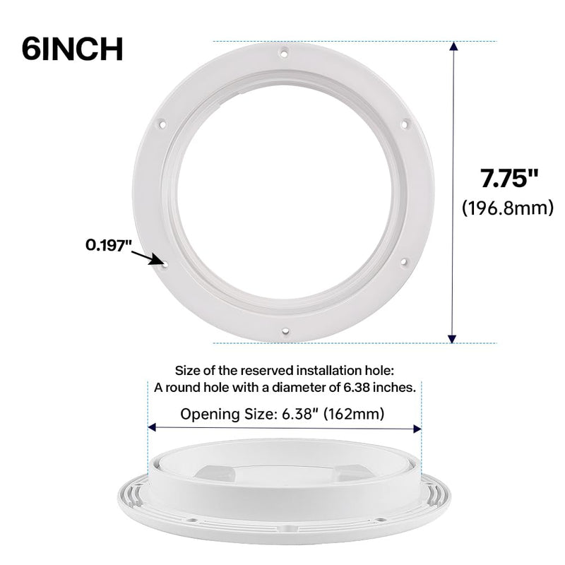 Boat-Ready White Round Non-Slip Inspection Hatches - Sizes 4", 6", 8" with Detachable Cover - ABS Plastic Screw Out Access Hatch Cover for Kayak, Yacht, Marine Accessories White 6 inch