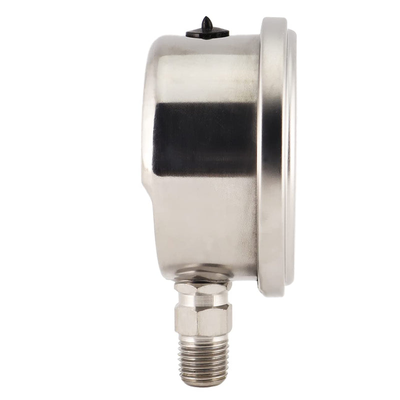 P255 Series 2.5" Dial, Oil Filled Full Stainless Steel Pressure Gauge, 0-15 PSI/kPa, ±1.6% Accuracy, 1/4" NPT, Bottom Mount