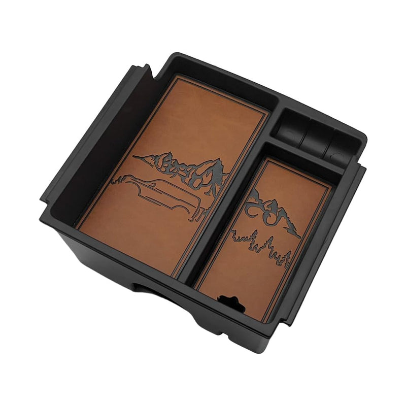 TripleAliners Center Console Organizer Compatible with 2021-2024 Ford Bronco Accessories 6th Gen Bronco 2/4-Door Center Console Storage Box ABS Material with Leather Trim(V2_Brown) V2_Brown