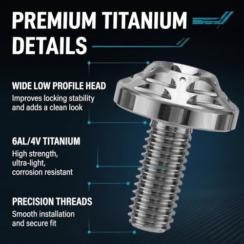 8 Pack Titanium Water Bottle Cage Bolts, M5x12mm, 6al/4v Ultra-Light 2g, Anti-Rust Bike Screws with T25 Wide Button Head for Road MTB Gravel Cycling Bottle Cage Mount Upgrade Hardware