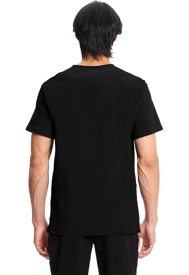 Cherokee Infinity Mens V-Neck Scrub Top Modern Fit, 3 Pockets, Rib-Knit Back Panels, Moisture-Wicking 360° Stretch – CK900A Large Black