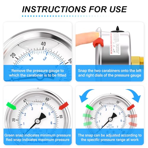 MEANLIN MEASURE 0~100Psi Stainless Steel Liquid Filled Pressure Gauge, 1/4" NPT 2.5" Luminous Dial, Glycerin Filled for WOG Water Oil Air Center Back Mount with 2PCS Snaps 0-100Psi