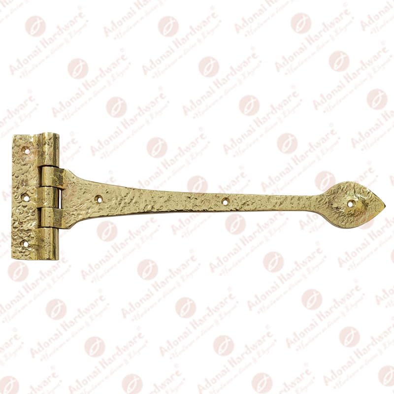 Adonai Hardware Achim Heavy Duty Brass Vintage Strap T Hinge (12" x 2 Pack, Polish Lacquered) for Wooden Barn Front Entry Doors, Gates, Garages, Shutters, Furniture, Fences, Farmhouse 12" x 2 Pack - T Hinge (Brass)