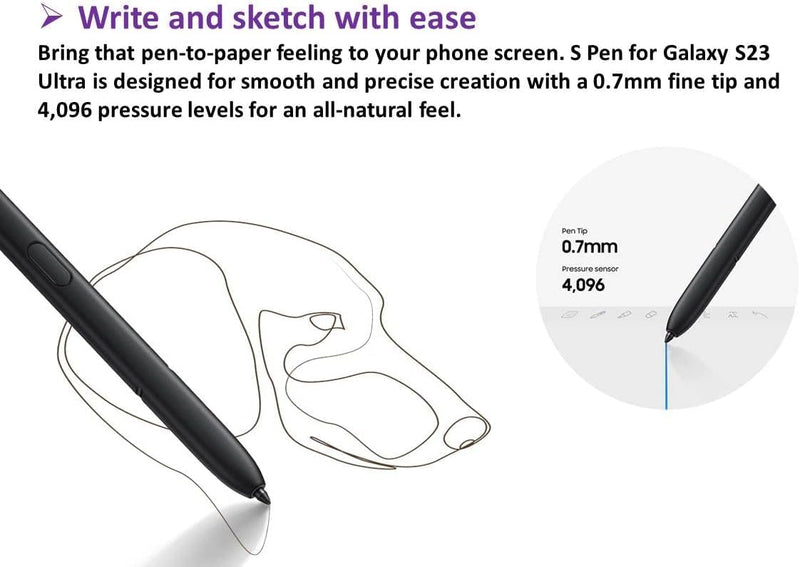 Galaxy S23 Ultra S Pen [WithBluetooth] Replacement for Samsung Galaxy S23 Ultra Stylus Pen, 4096 Pressure Sensor, Air Command Touch-Free Control+ 5*Tips (Black) Black
