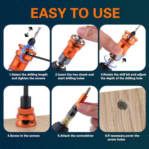 Countersink Drill Bit Set, 5 Wood Sizes with Adjustable Depth Stop 6