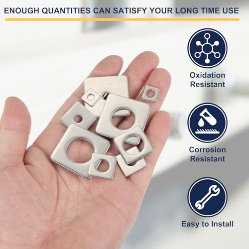uxcell 16 Pcs Flat Square Plate Washer, 10MM ID x 35MM OD x 2MM Thick 304 Stainless Steel Flat Pad Spacer Gasket for Bolts Factories Bathroom Repair Shops Construction, Silver 10 x 35 x 2 mm