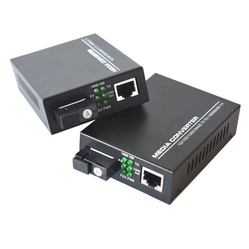 Gigabit Ethernet Fiber Media Converters, A Pair of 10/100/1000M RJ45 to 1000M Bi-Directional Single-Mode SC Fiber, up to 20Km(12.4mi)