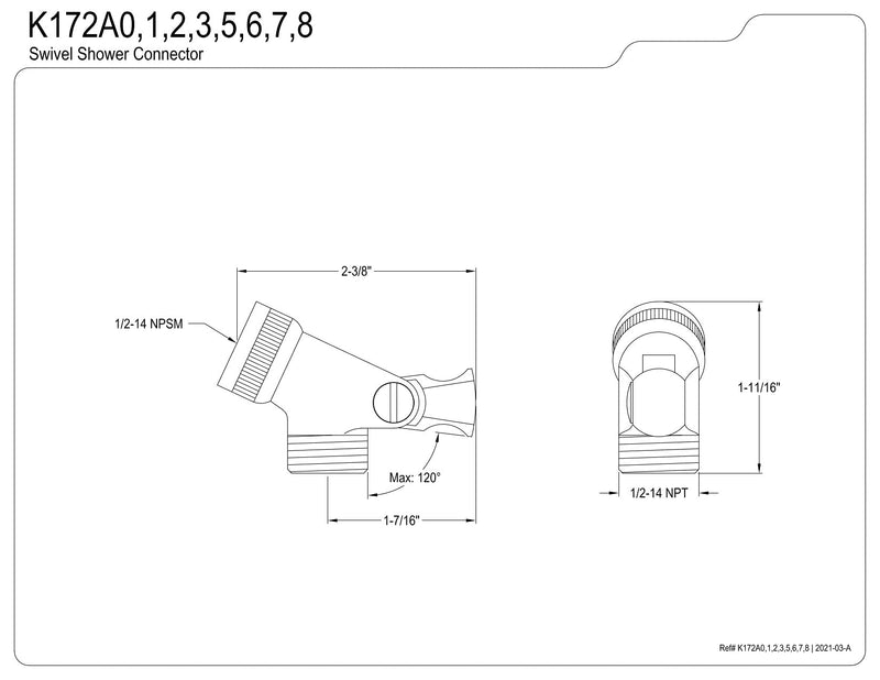 Kingston Brass K172A7 Showerscape Swivel Shower Connector, Brushed Brass