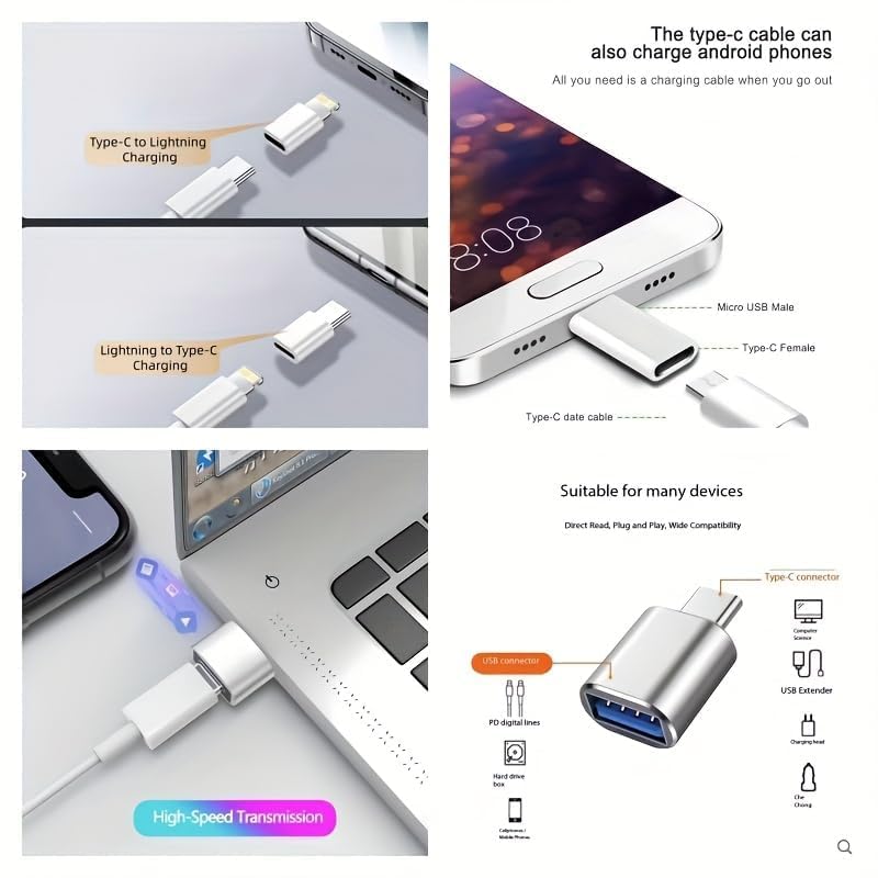USB C Adapter Set USB A to USB C OTG Converter Kit, 8PCS Fast Charging High Speed Data Transfer Adapters for Laptops Phones Tablets, Compatible with MacBook Pro with iPad with Galaxy with Surface XPS