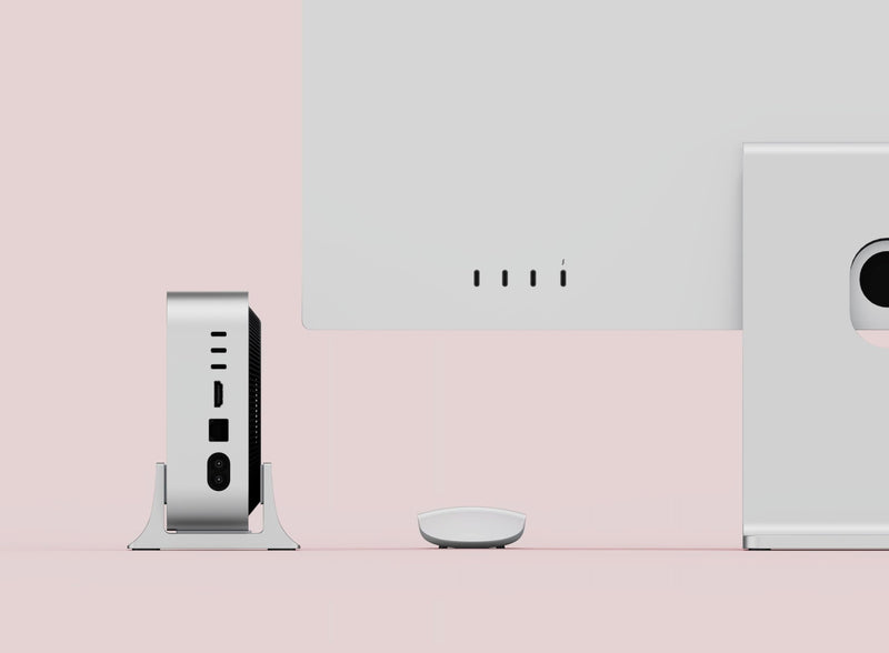 M4 Mac mini Vertical Stand Holder, a Solid Metal Base Organizer Compatible with Apple M4/M4 Pro Mac mini to Improve heatsink and Power Button Operation - Silver JK-M4A14S