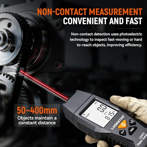 LODESTAR LD373 Non-Contact Digital Laser Tachometer, 100~30000 RPM Photoelectric RPM Meter with Reflective Tape, Max/Min Data Hold for Motor Fan Speed Test