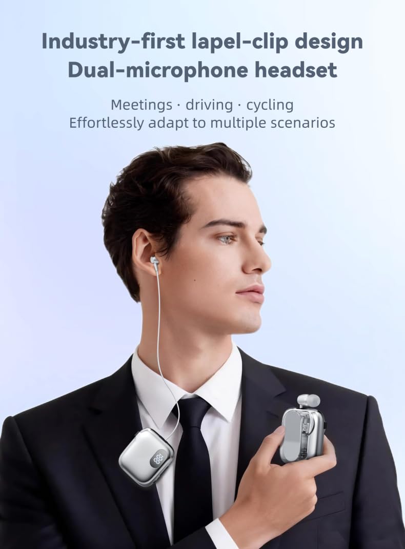 Retractable Lavalier Bluetooth Headset, Dual-Mic ENC Call Noise Reduction Orange