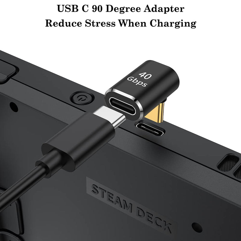 AuviPal USB C 90 Degree Adapter (Two Styles), 100W USB C Male to USB C Female Right Angle Extender Connector for Steam Deck, Meta Quest, MacBook, Smart Tablet & Phone and More - Black