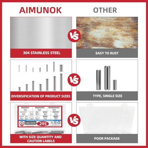 295-Piece Stainless Steel Roll Pin Assortment Kit 295 pieces Metric Roll Pins