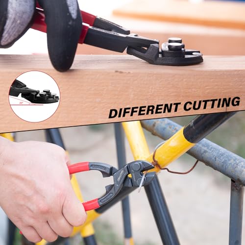 HAUTMEC Mini Bolt Cutters Plier Set, 8" High Leverage Compact Bolt Cutter and Diagonal Cutting Pliers, Anti-Slip Grip, CRV Blade, Flush Cutter for Locks, Bolts,Wires, Cables, Rivets, and Chains Bolt Cutter & 20° Angle Cutter