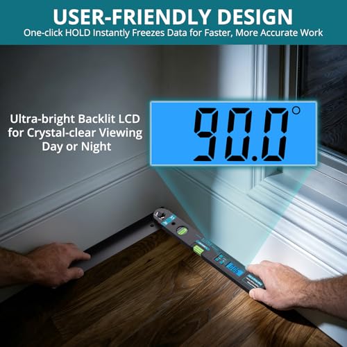 Digital Angle Finder 225°, Aluminum Protractor, Backlit LCD, Bubble Levels